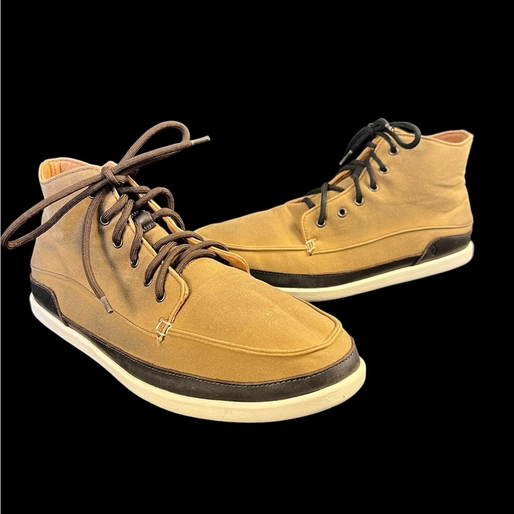 Olukai Nalukai Kapa Boots Men's Size 12 Brown textile Lace Up Ankle Chukka.